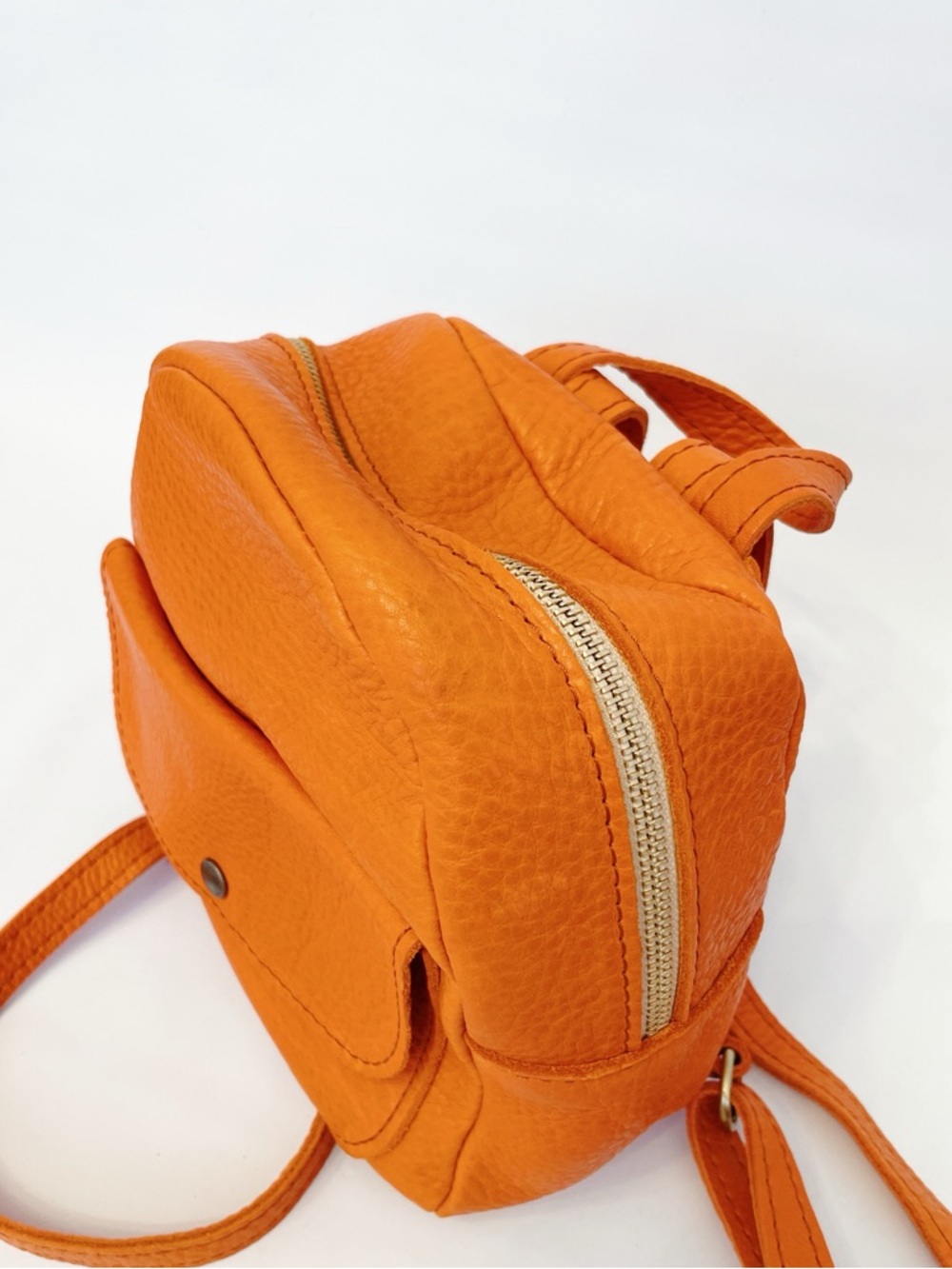 Orange Mini Backpack — Women’s Compact Leather Backpack - Picture 6 of 12